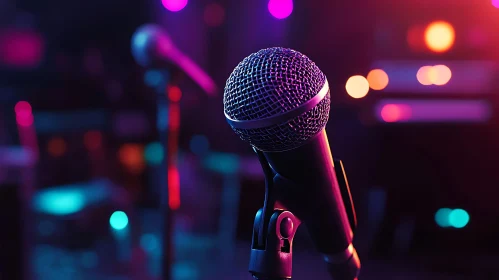 Microphone on Stage with Atmospheric Lighting