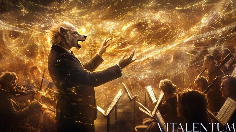 Fantasy Orchestra with Wolf Conductor AI Image