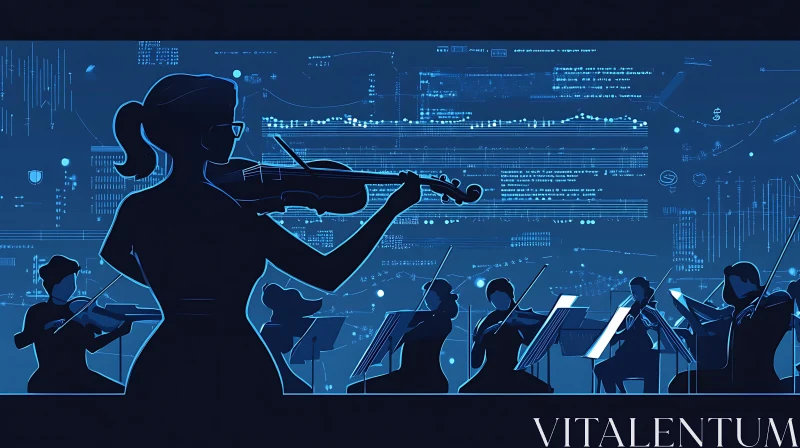 Digital Symphony: Orchestra and Technology Fusion AI Image