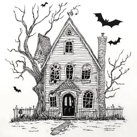 Spooky Haunted House Drawing