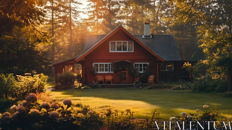 AI ART Cozy Forest Cabin Surrounded by Nature