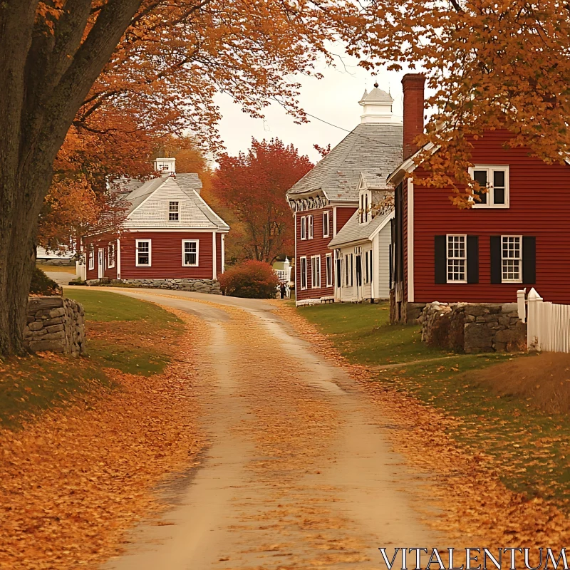 Picturesque Autumn Scene with Red Houses AI Image