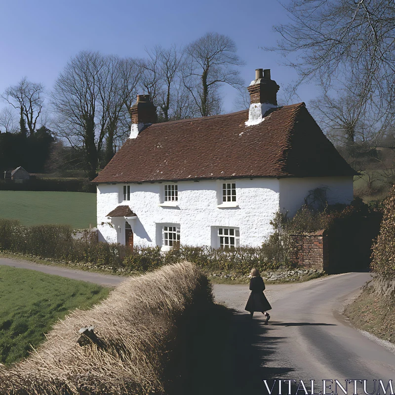 Idyllic Cottage in Rural Countryside Setting AI Image