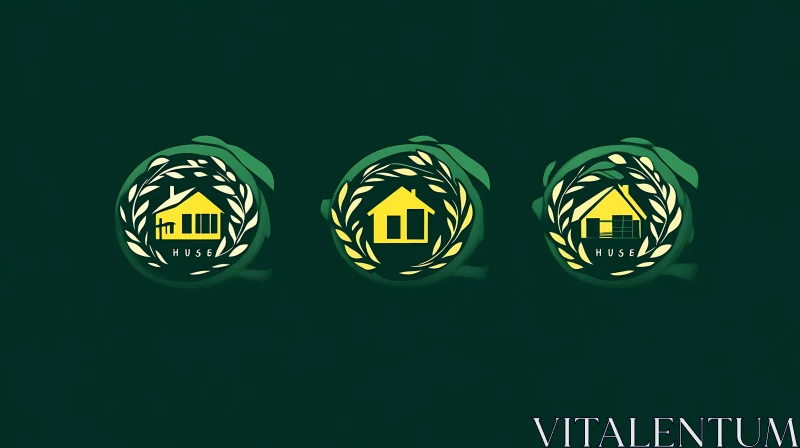 AI ART Three House Emblems with Olive Wreaths