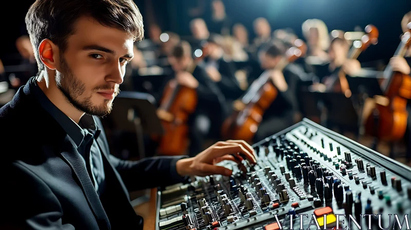 Focused Sound Engineer Operating Audio Control in Concert AI Image