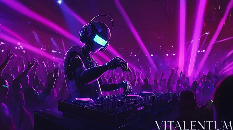 Robotic DJ Ignites Nightclub with Playful Neon Lights AI Image