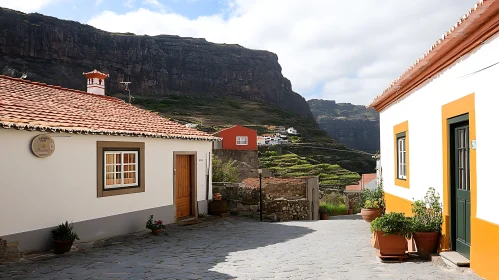 Village Houses Nestled in Mountains