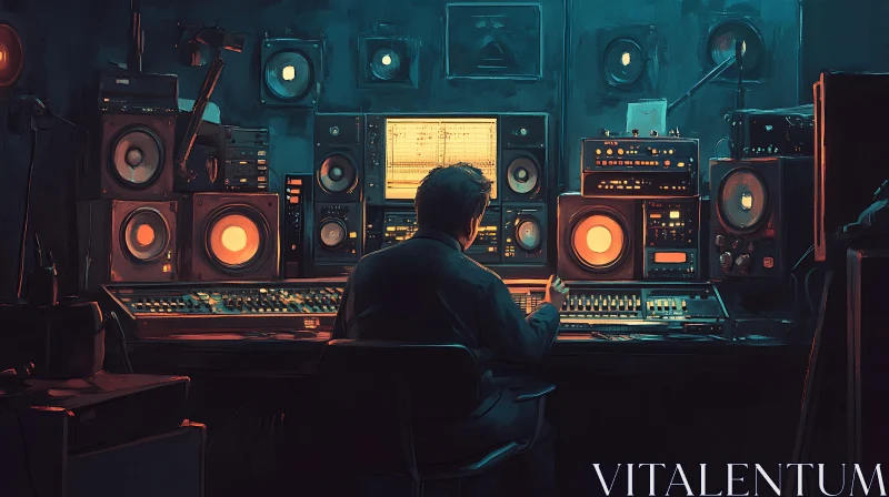 AI ART Sound Engineer at Mixing Desk in Recording Studio