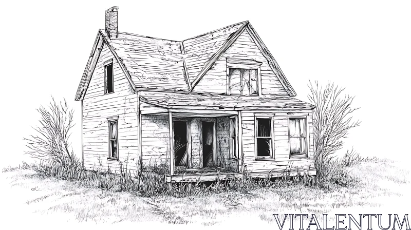 AI ART Deserted House Sketch in Black and White