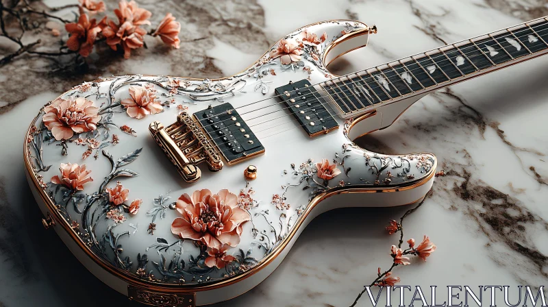 Luxurious Floral Design Guitar AI Image