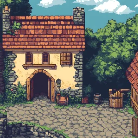 Quaint Pixel Art Village Scene