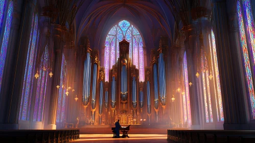 Cathedral Sanctuary with Stained Glass Windows