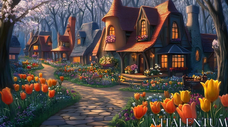 Whimsical Cottages in Bloom AI Image