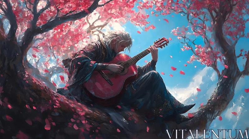 Serene Music Under Cherry Blossoms AI Image