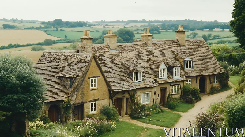 Picturesque Village Cottages in a Rolling Hills Setting AI Image