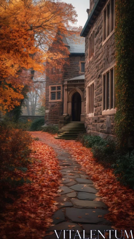 Historic Brick Building in Autumn AI Image