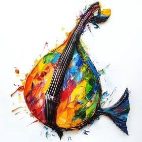 Vibrant Abstract Art of a Hybrid Mandolin and Fish
