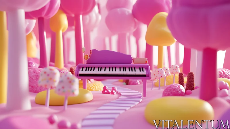 Dreamlike Fantasy with Piano in Candy Forest