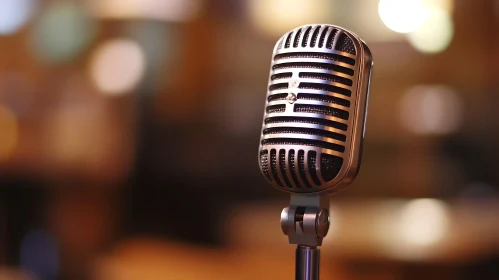 Close-Up of Retro Microphone in Recording Studio