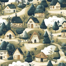 Serene Village with Picturesque Cottages and Landscape