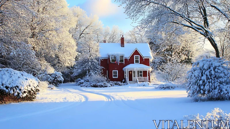 Winter Wonderland with Red Brick House