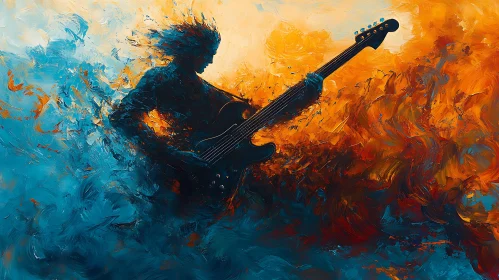 Guitarist in Abstract Swirls