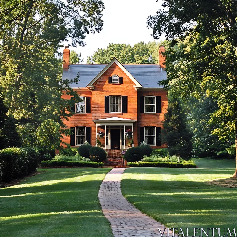 Picturesque Brick House with Front Porch AI Image