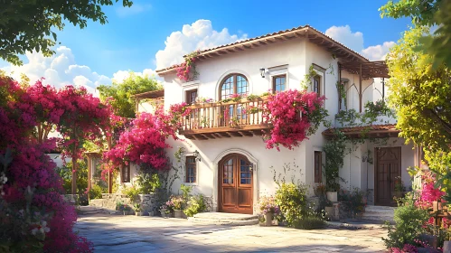 Picturesque House with Vibrant Flora