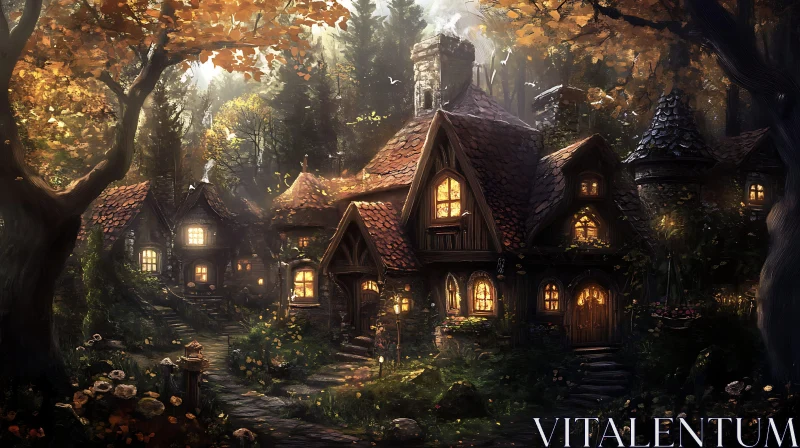 Magical Forest Cottages AI Image