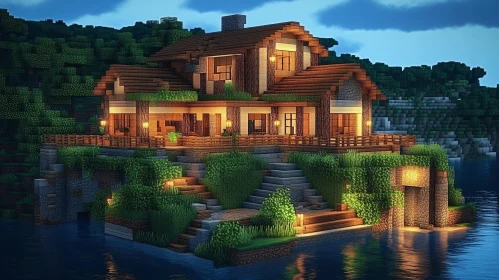 Stunning Minecraft Lakeside Home at Dusk