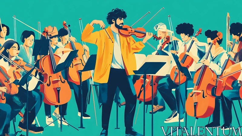 Orchestra of Diverse Musicians Playing String Instruments AI Image