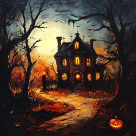 Gothic Haunted House Under Moonlight