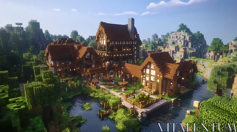 Charming Medieval Village in Pixel Art AI Image