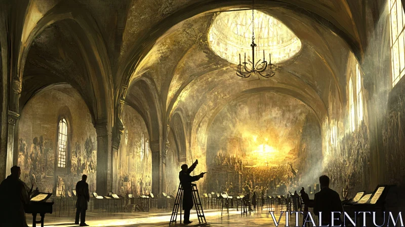 Grand Cathedral Interior with Artful Lighting AI Image