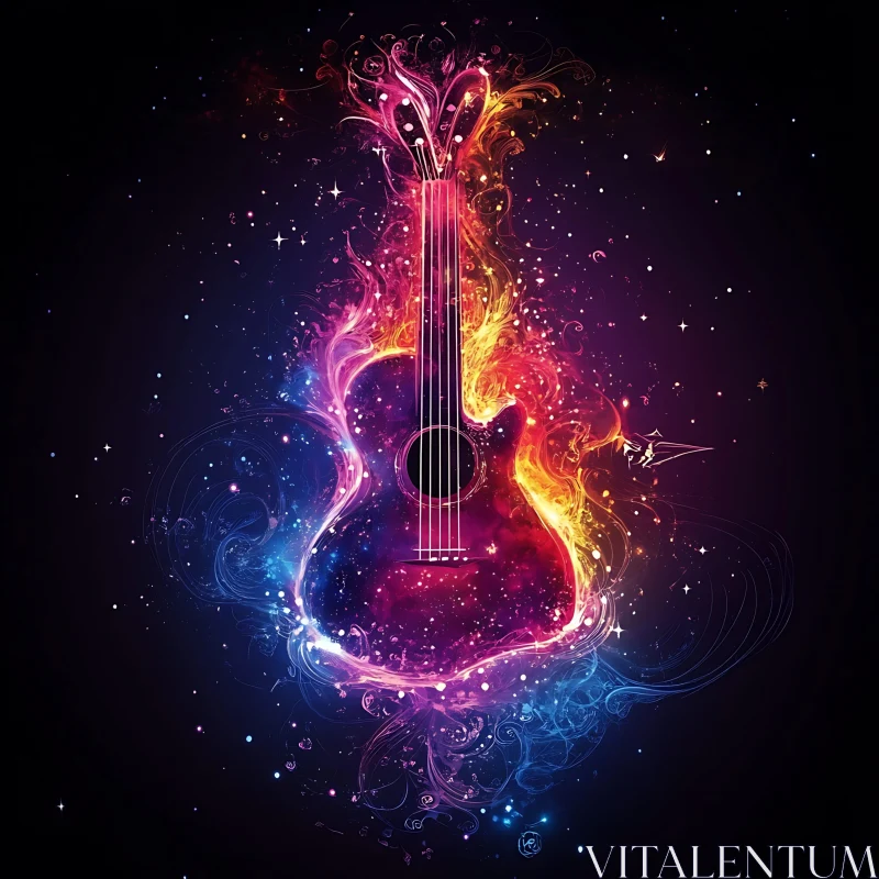 AI ART Flaming Cosmic Guitar Artwork