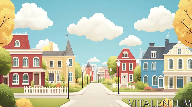 AI ART Picturesque Suburban Neighborhood with Colorful Houses