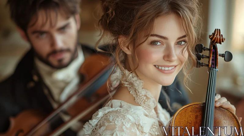 Vintage Musical Portrait of Violinists AI Image