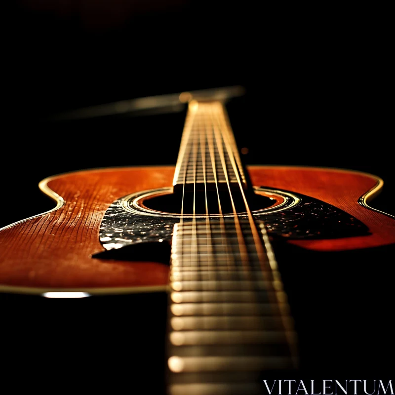 Detailed View of Acoustic Guitar Strings AI Image