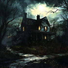 Eerie Haunted House in a Gloomy Forest