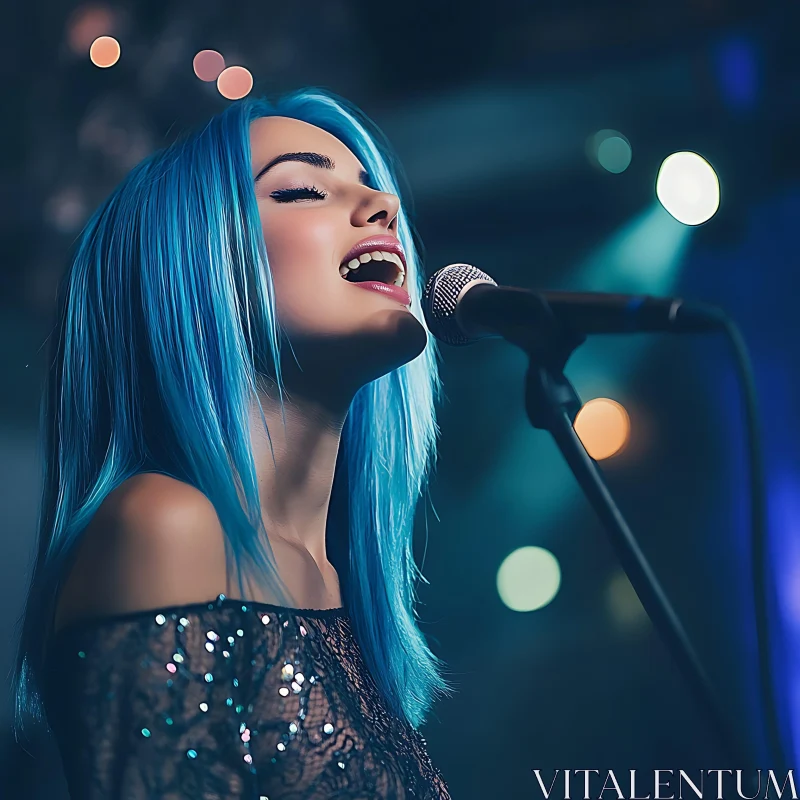 Passionate Performance by Blue-Haired Singer AI Image