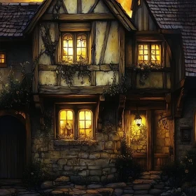 Rustic Cottage Bathed in Soft Evening Light