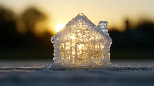 Translucent Ice House Set Against a Sunset