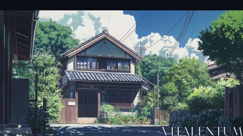 AI ART Tranquil Japanese Home Amidst Nature