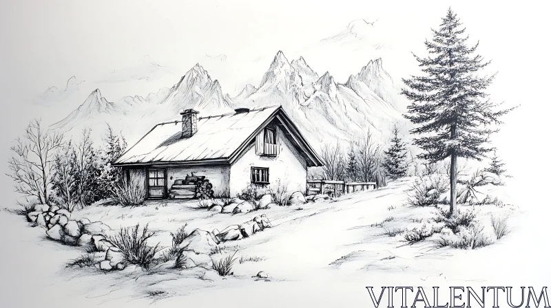 AI ART Tranquil Winter Mountain Retreat