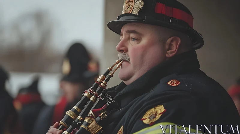 Uniformed Musician Playing Wind Instrument AI Image