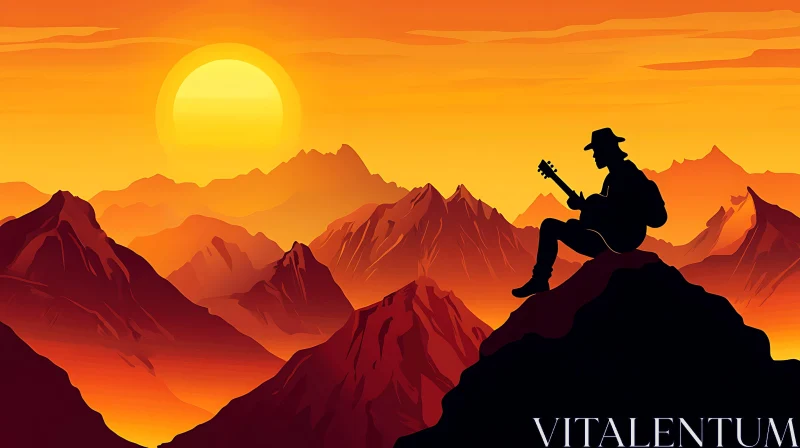 Sunset Music on the Mountain Peak AI Image