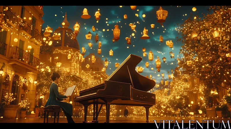 Magical Cityscape with Music and Lanterns AI Image