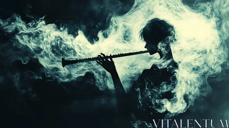 Mystical Flute Silhouette with Swirling Smoke AI Image