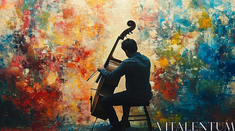 Double Bass Silhouette Against Colorful Abstract Art AI Image