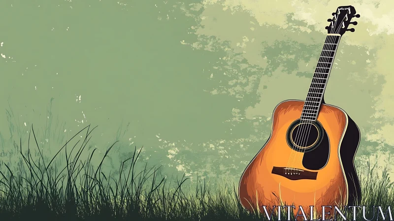 Acoustic Guitar in a Field of Grass Abstract AI Image